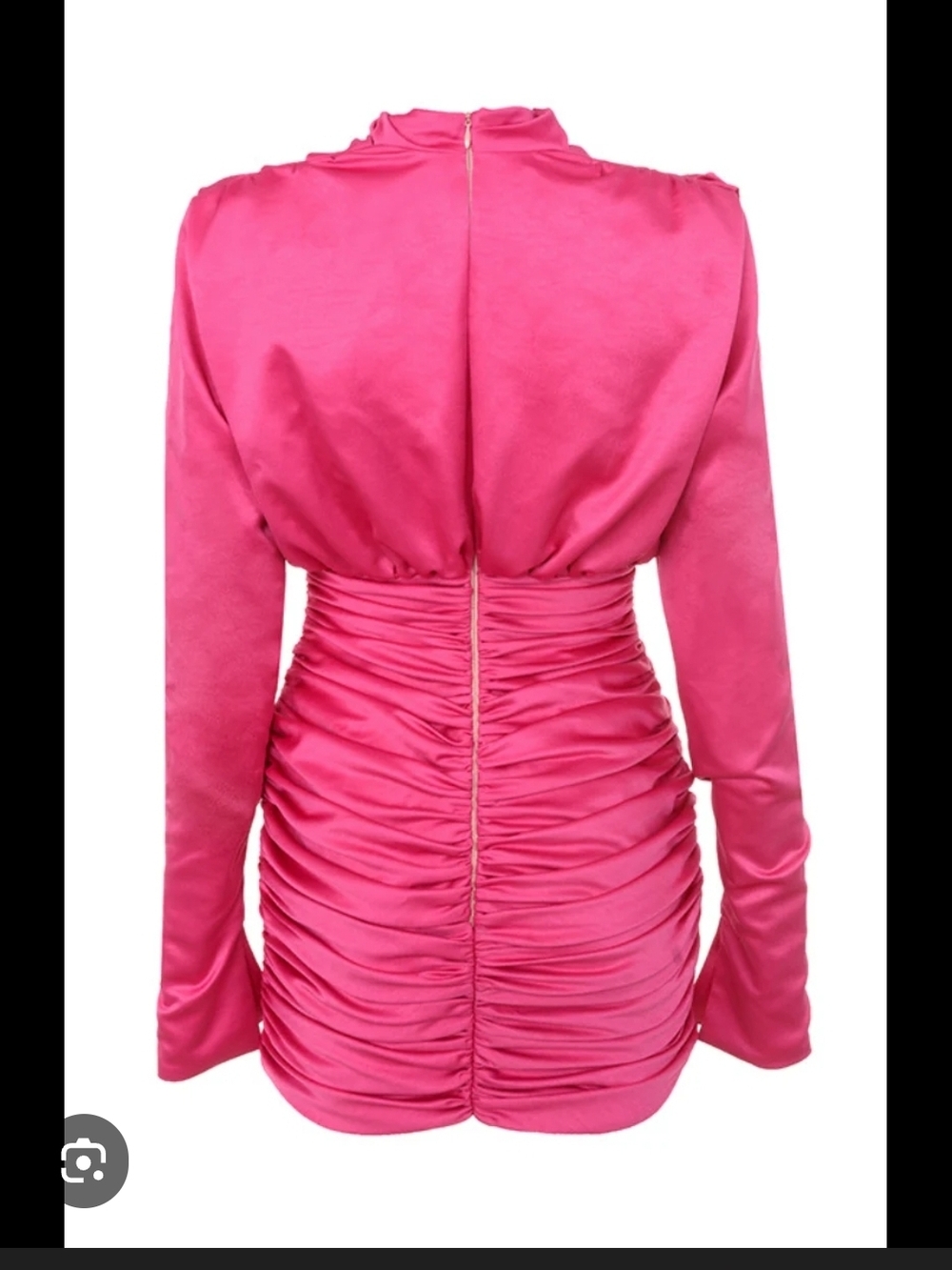 House of CB Hot Pink Satin Ruched Long-Sleeve Mini GIORGIANA Dress - Picture 7 of 13